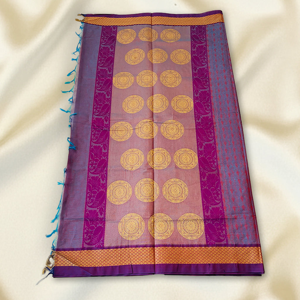Blue-Purple Premium Silk Cotton Saree