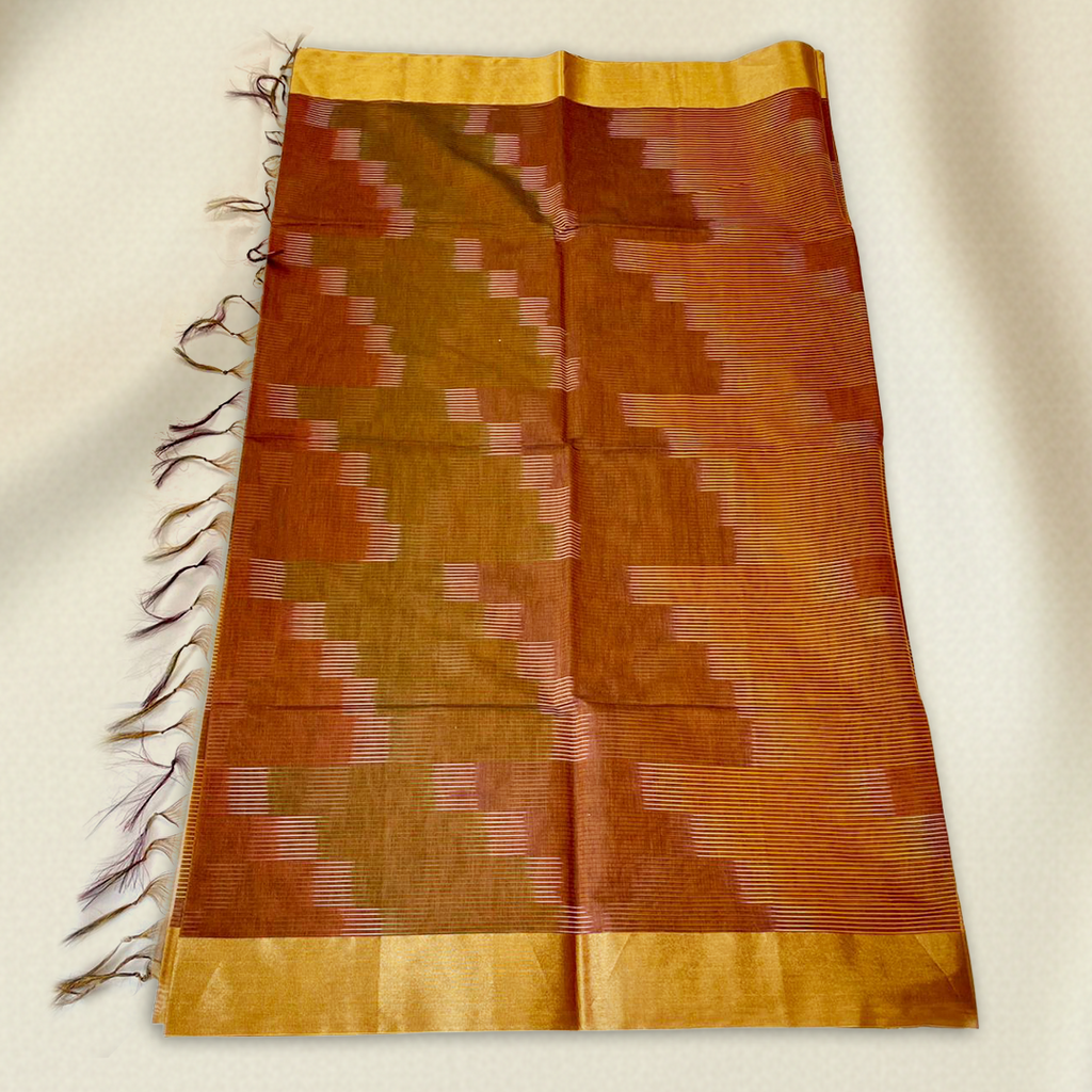 Brown-Gold Pochampally Ikat Saree
