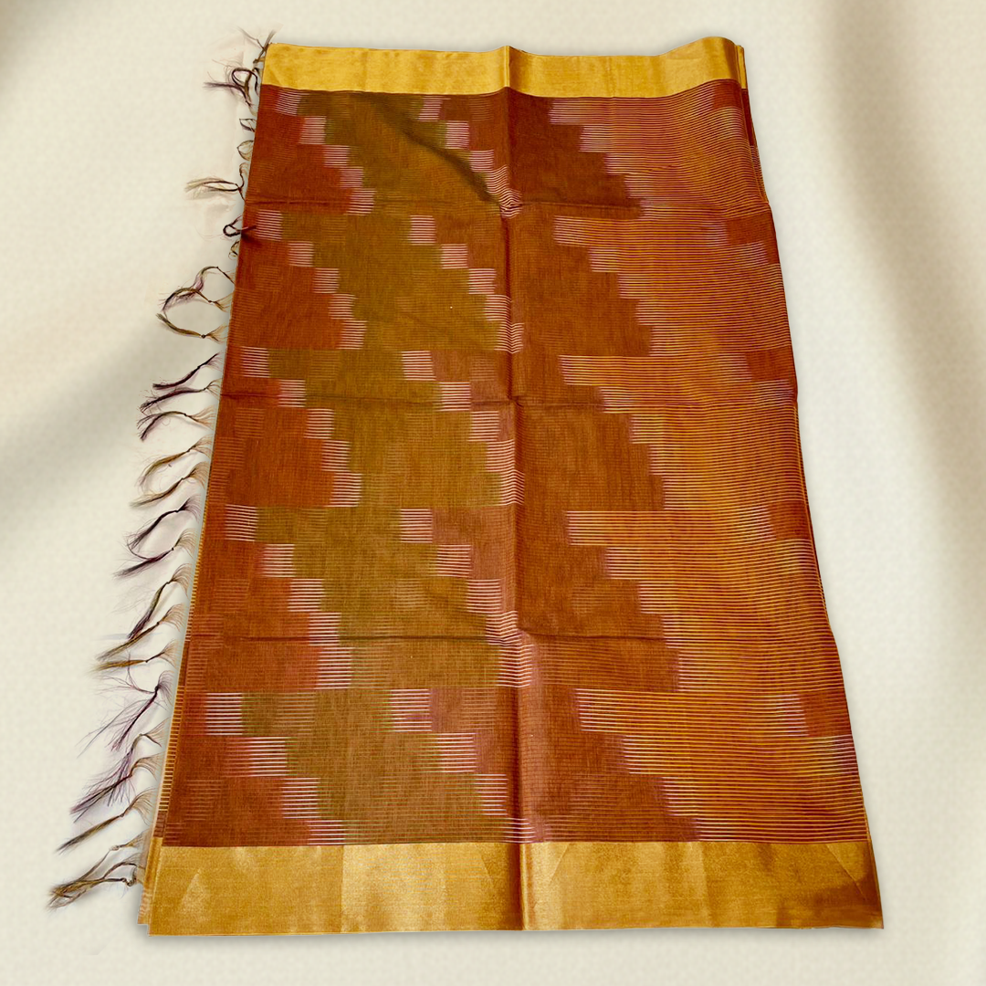 Brown-Gold Pochampally Ikat Saree