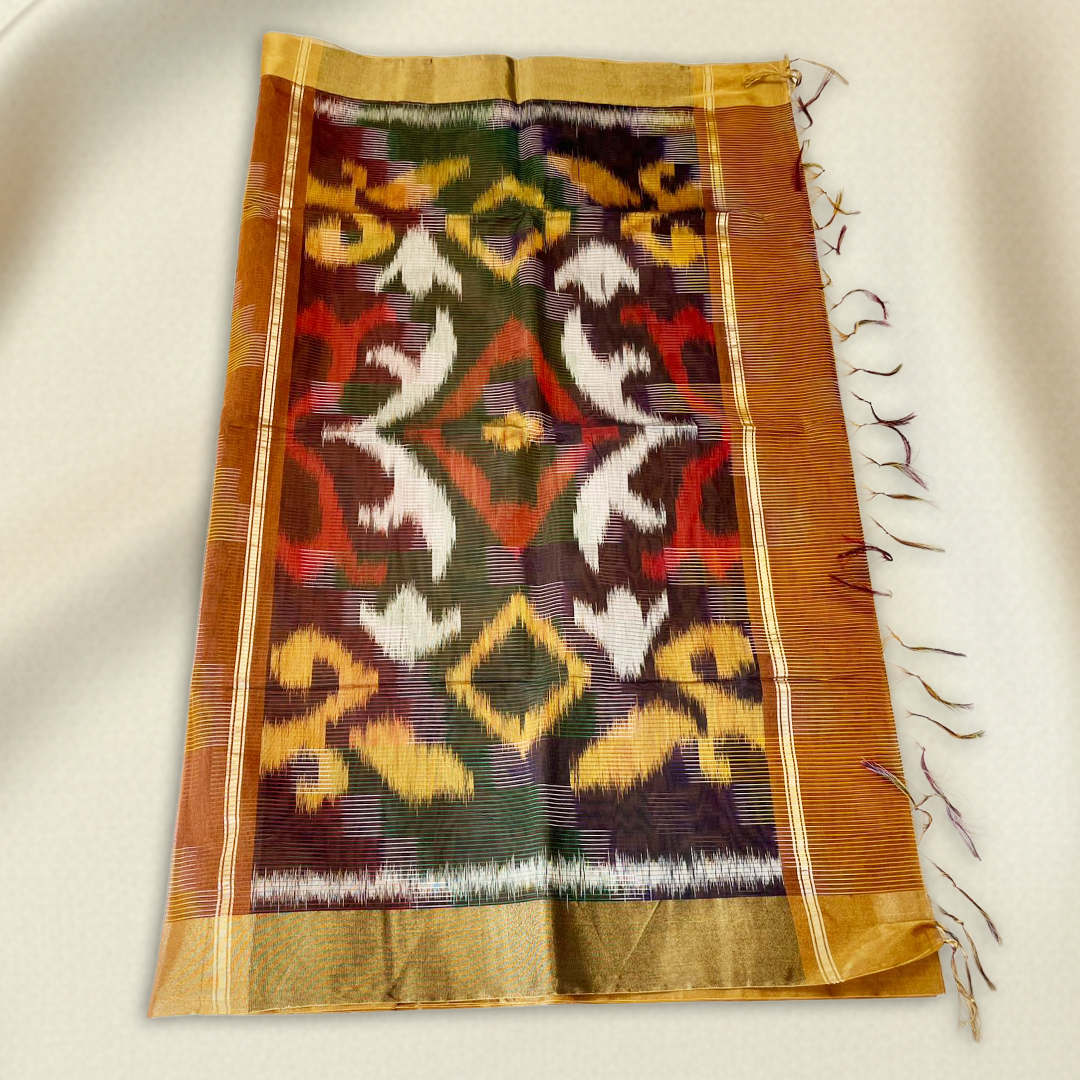 Brown-Gold Pochampally Ikat Saree