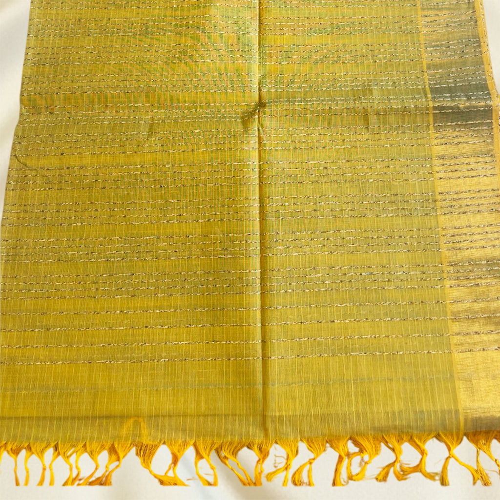 Mustard Green Basic Cotton Saree