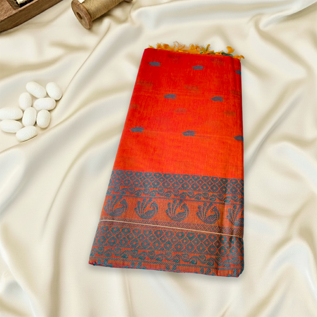Rich Orange Premium Pure Cotton Saree