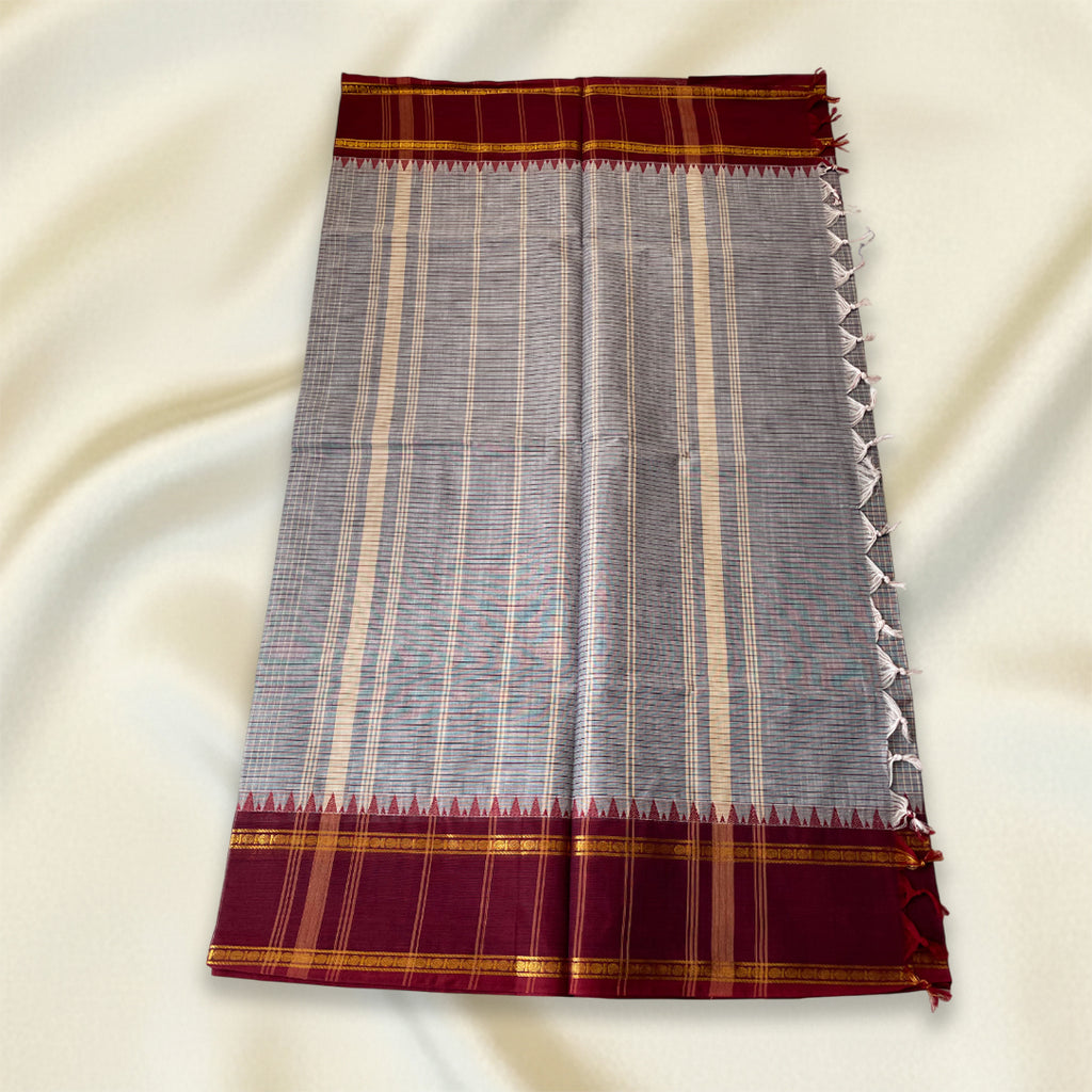 Grey Checked Kanchi Cotton Saree