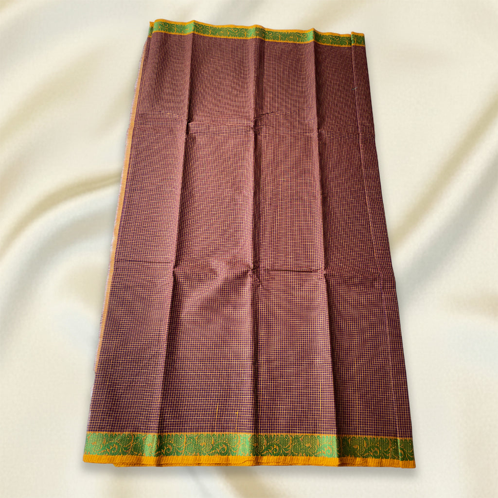 Burgundy Checked Kanchi Cotton Saree