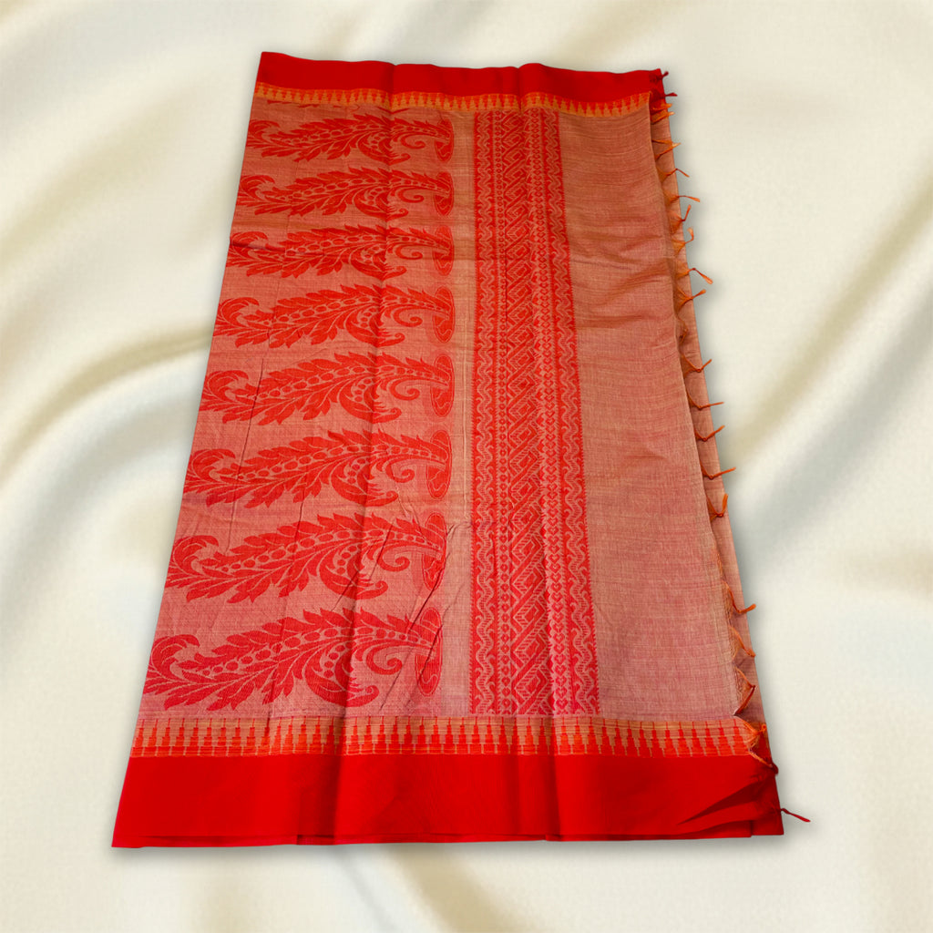 Peach Red Premium Silk Cotton Saree