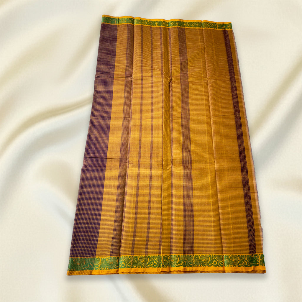 Burgundy Checked Kanchi Cotton Saree