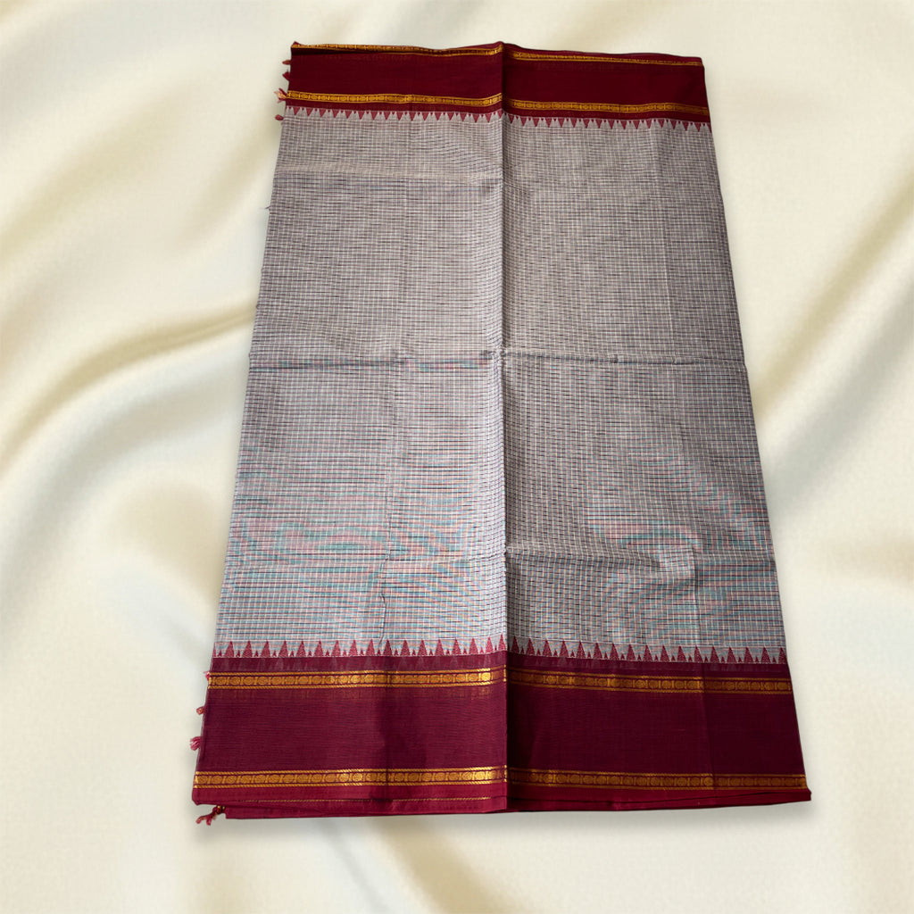 Grey Checked Kanchi Cotton Saree