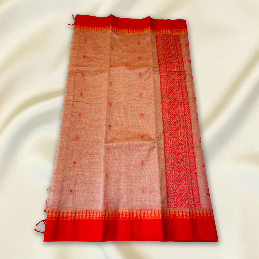 Peach Red Premium Silk Cotton Saree