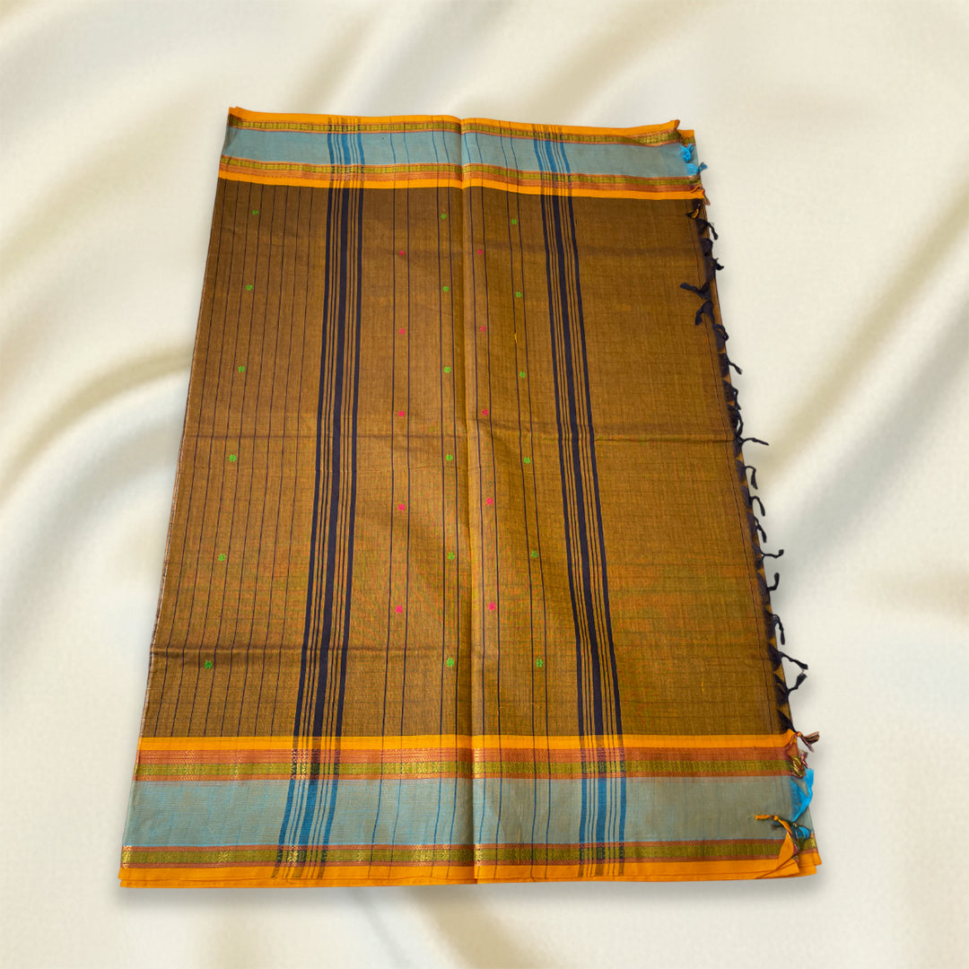 Brown Striped Kanchi Cotton Saree