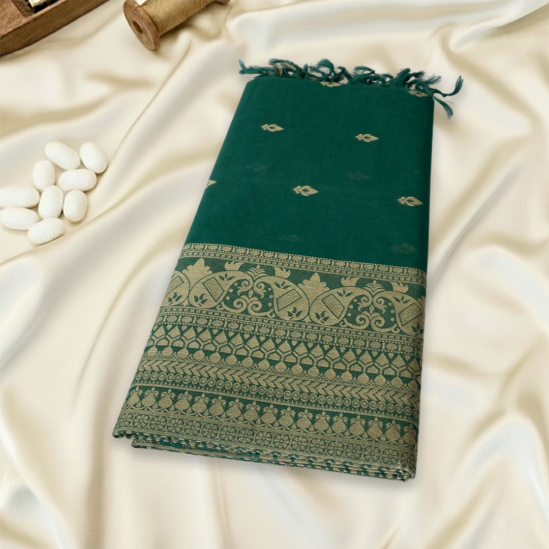 Deep Green Premium Pure Cotton Saree