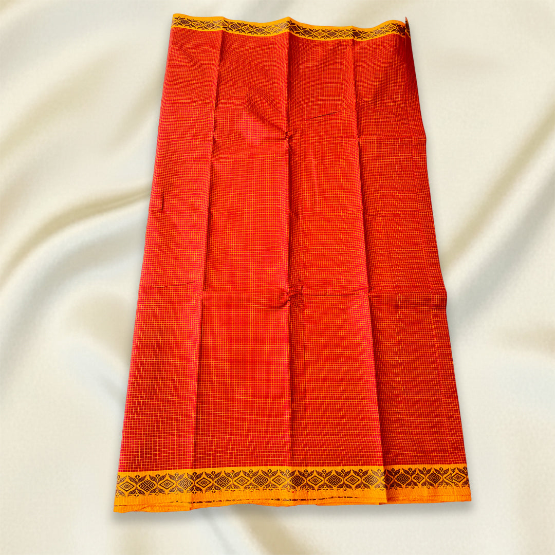 Bright Red Checked Kanchi Cotton Saree