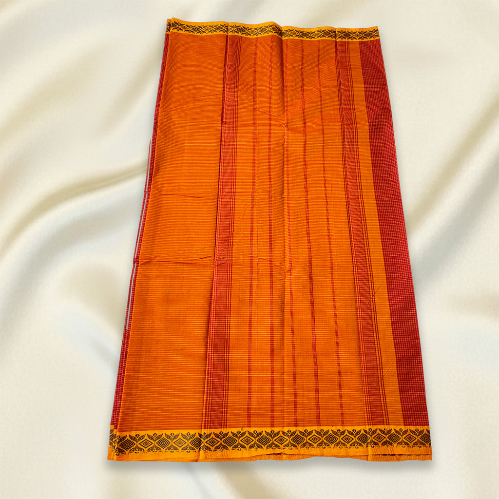 Bright Red Checked Kanchi Cotton Saree