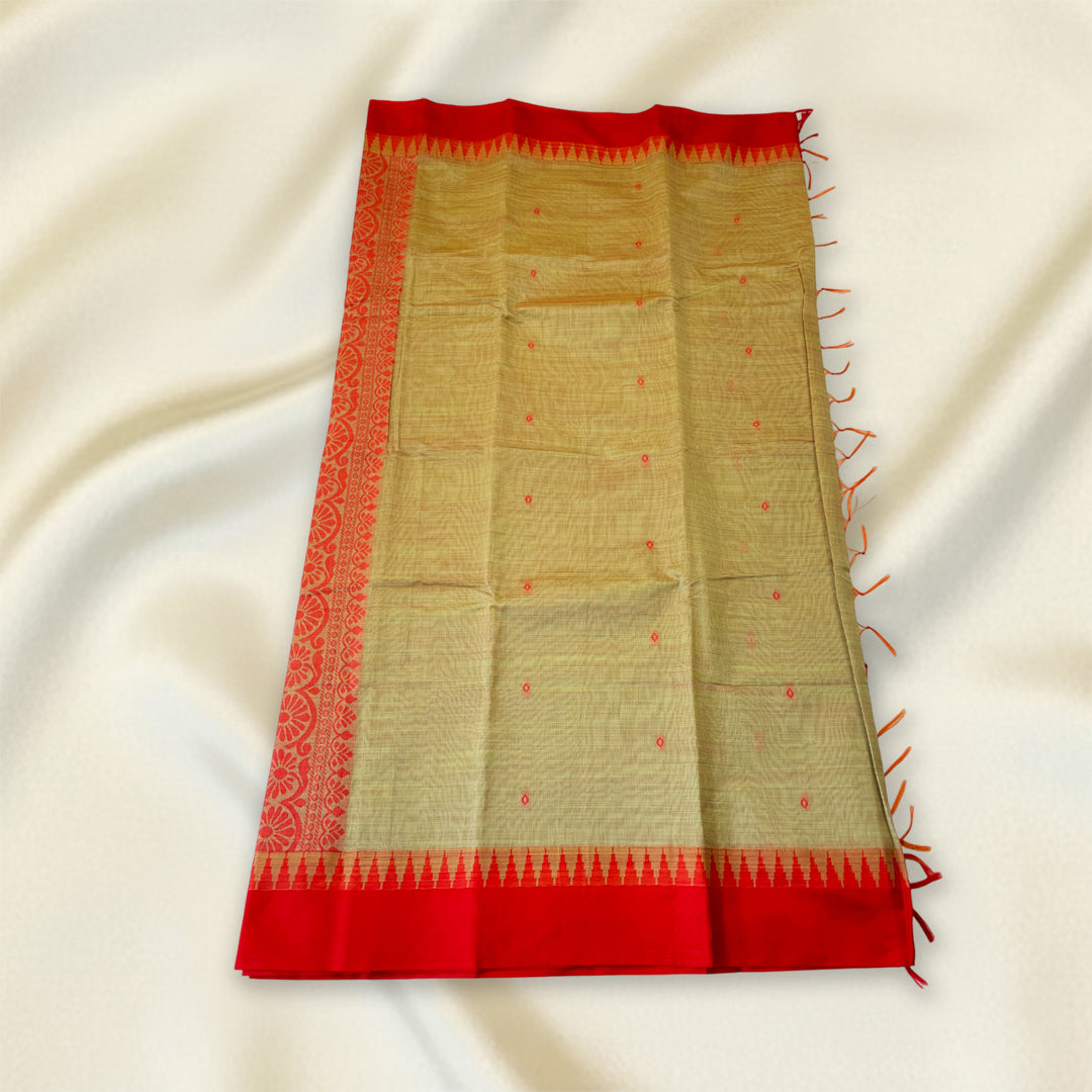 Olive Green - Red Premium Silk Cotton Saree.