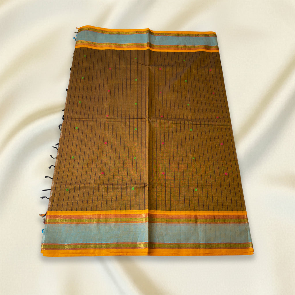 Brown Striped Kanchi Cotton Saree