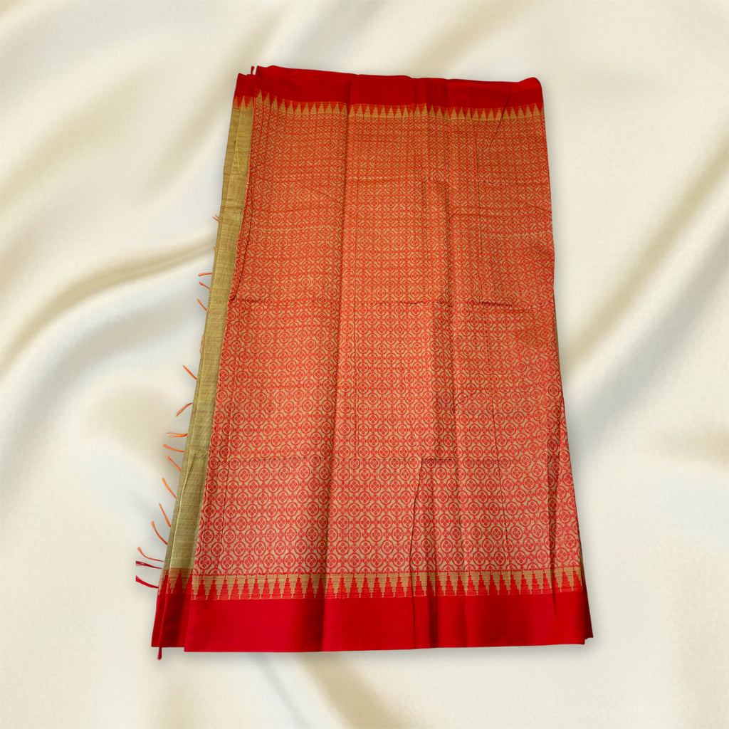 Olive Green - Red Premium Silk Cotton Saree.