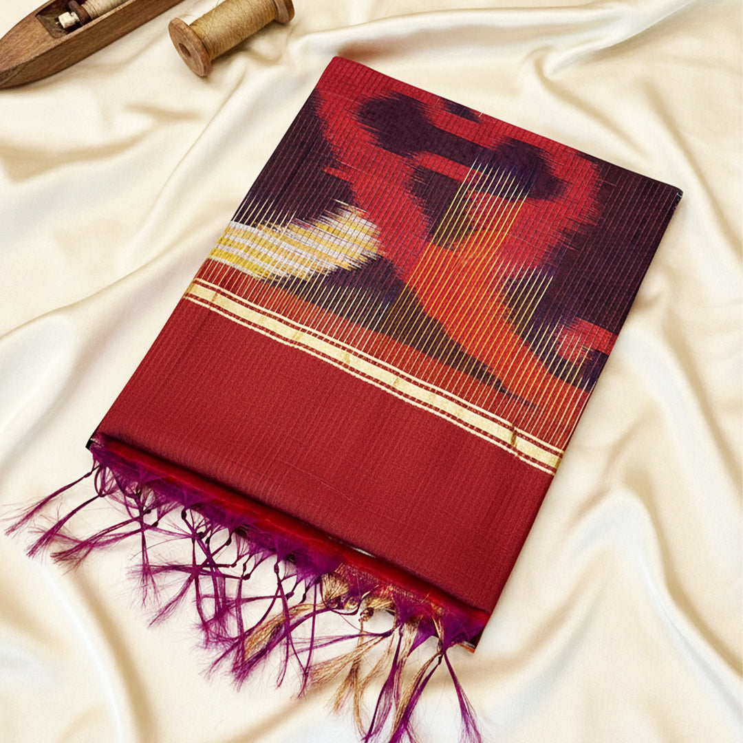 Maroon Pochampally  Ikat Saree