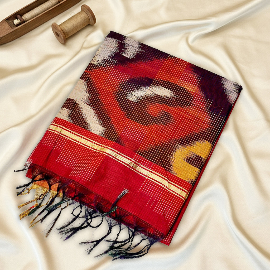 Red Pochampally  Ikat Saree