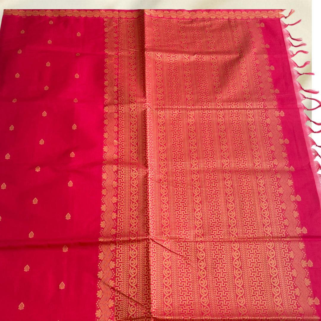 Bright Pink Premium Pure Cotton Saree