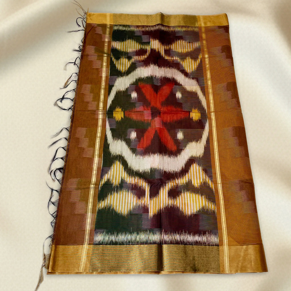 Brown Pochampally  Ikat Saree