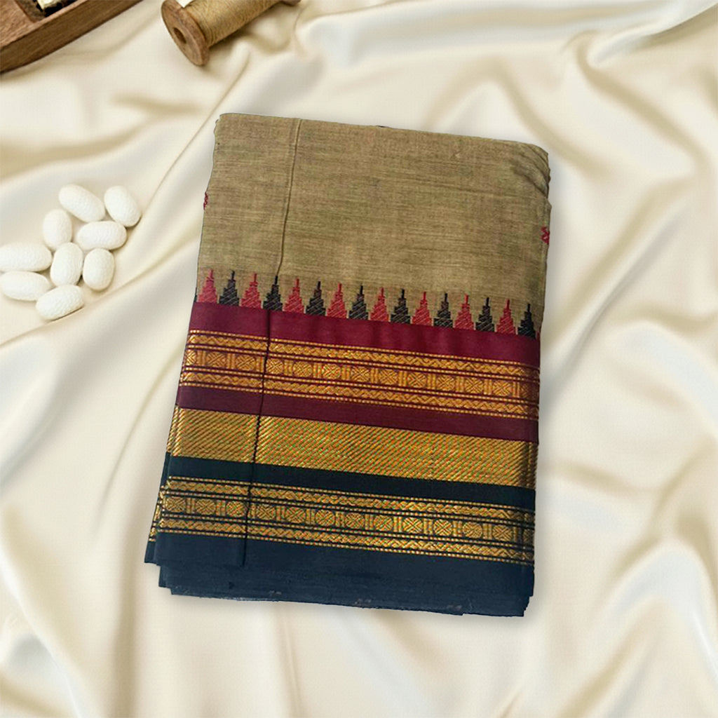 light olive brown- Kanchi Cotton Saree