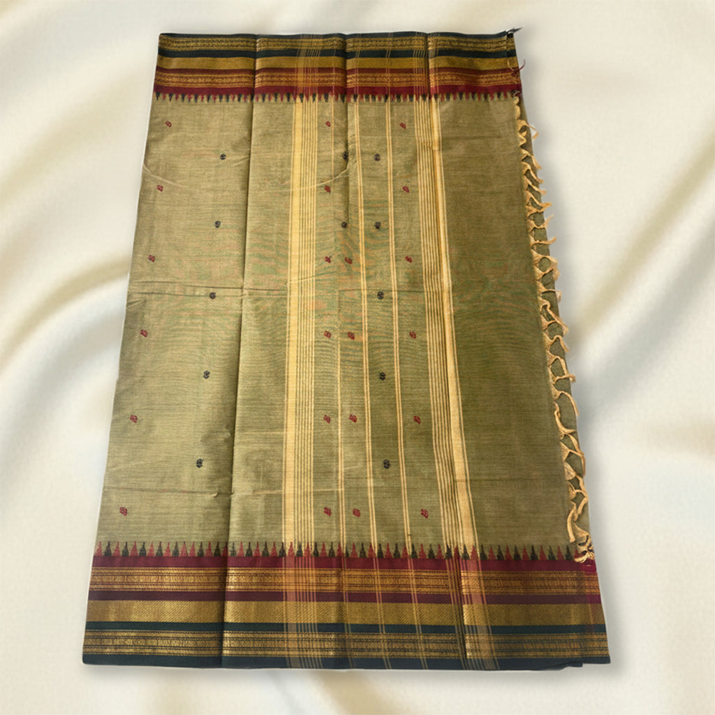 light olive brown- Kanchi Cotton Saree