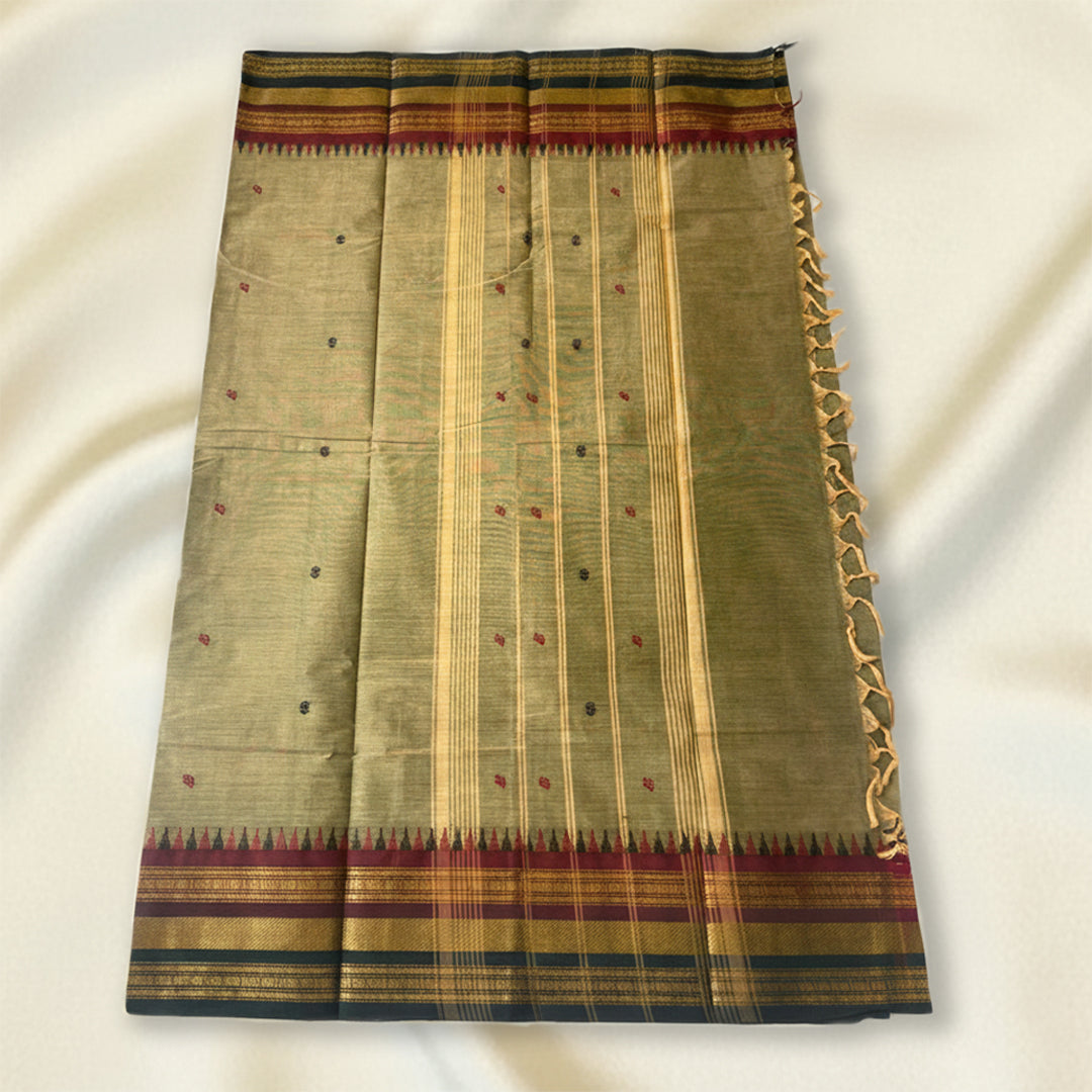 light olive brown- Kanchi Cotton Saree