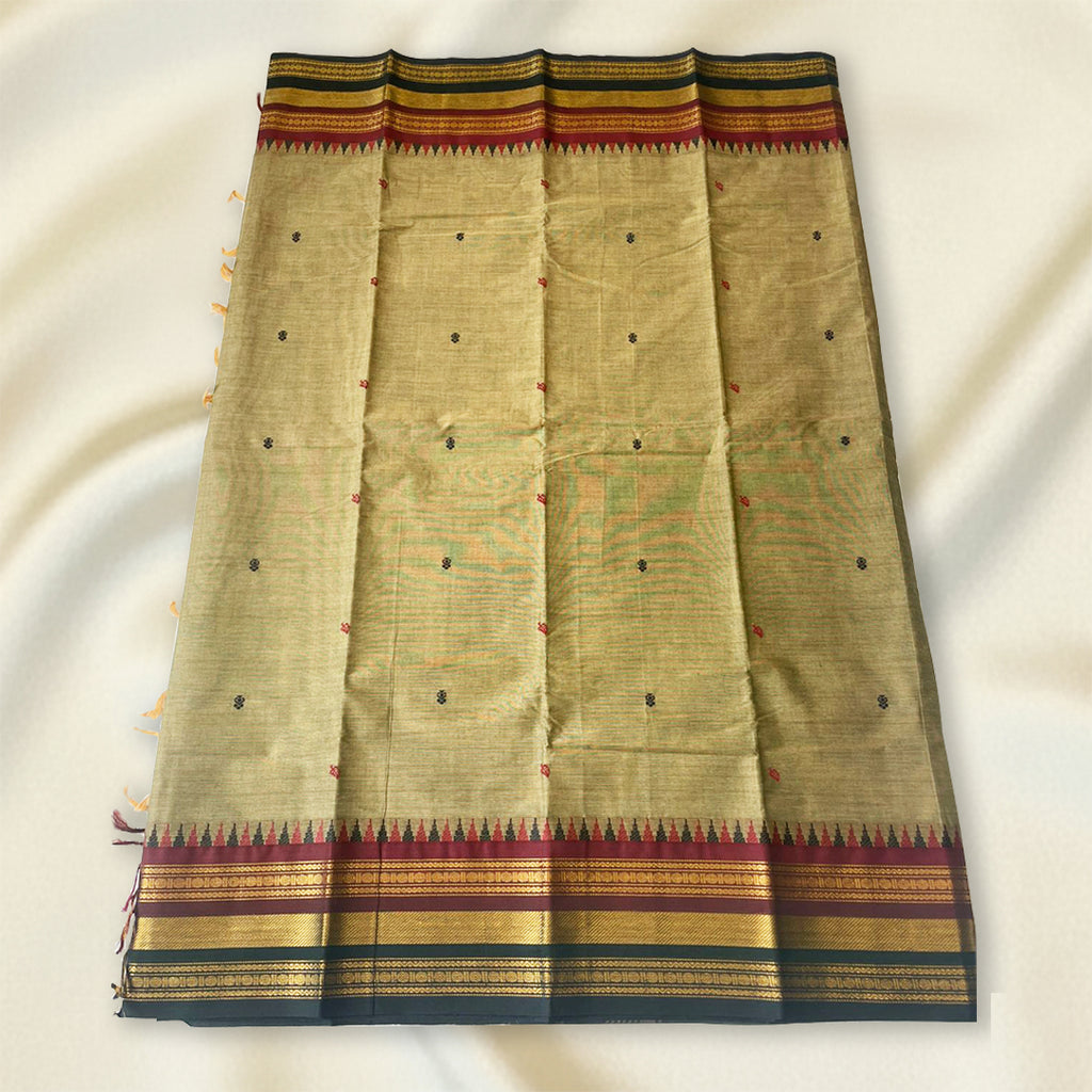 light olive brown- Kanchi Cotton Saree