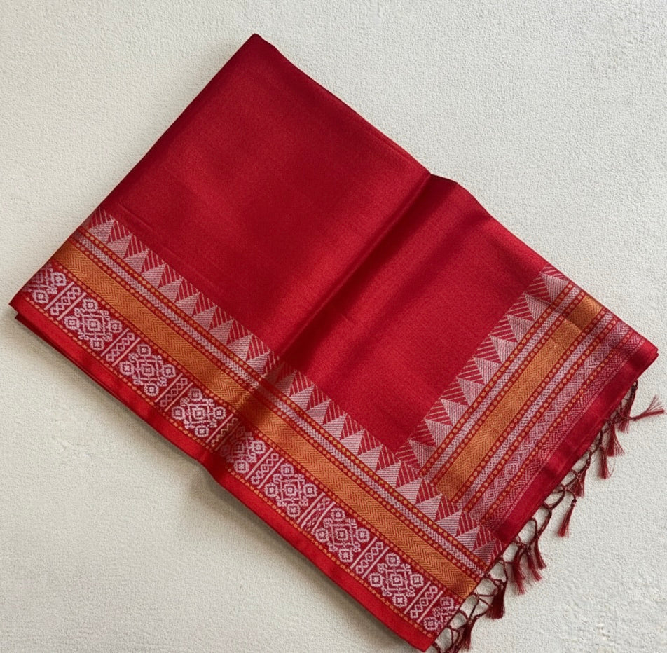 Red Handloom Tissue Cotton Saree