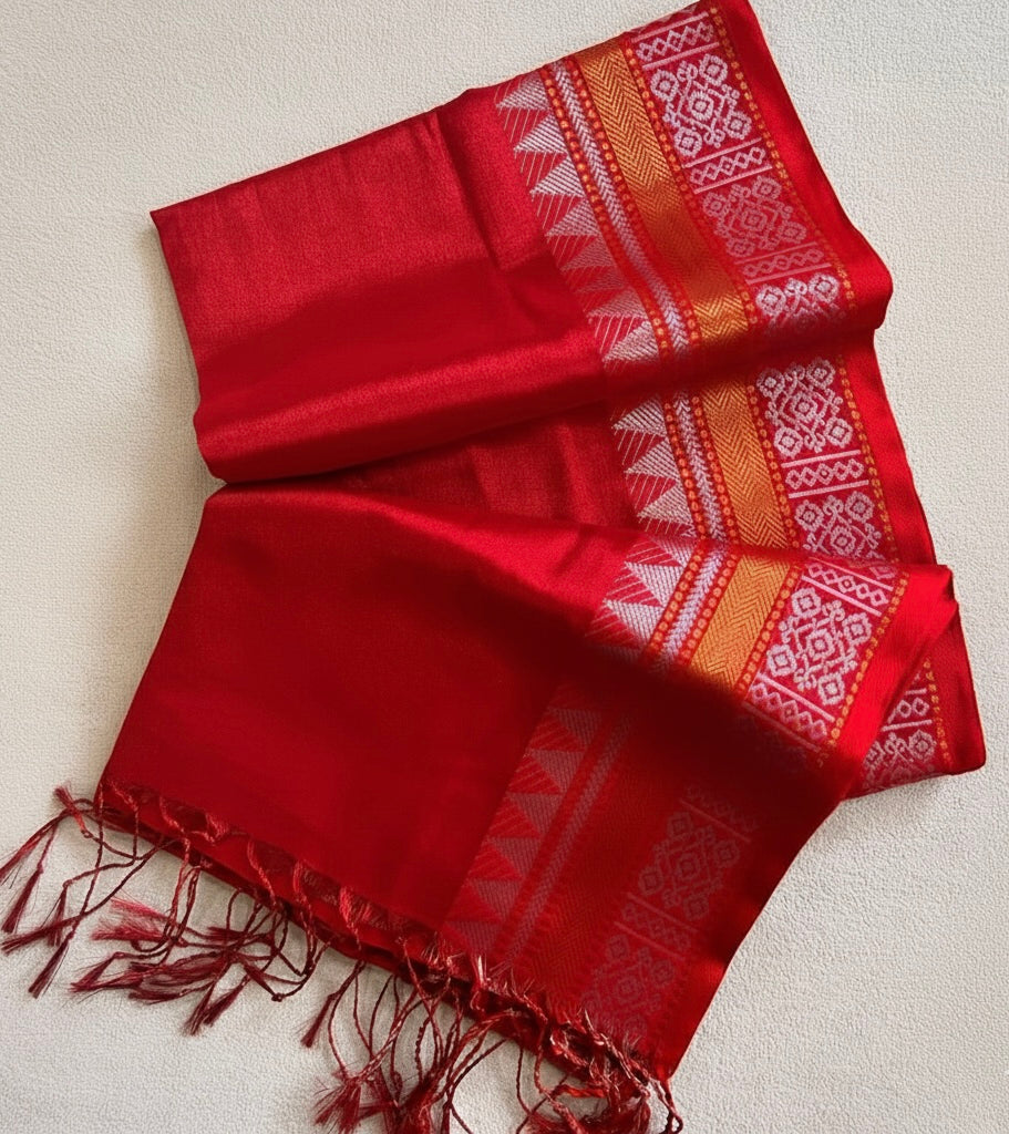 Red Handloom Tissue Cotton Saree
