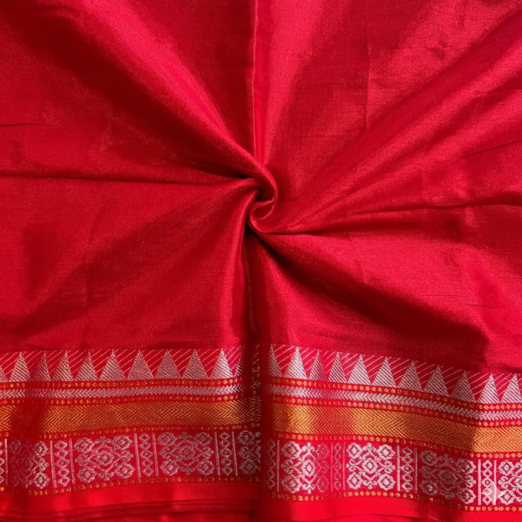 Red Handloom Tissue Cotton Saree