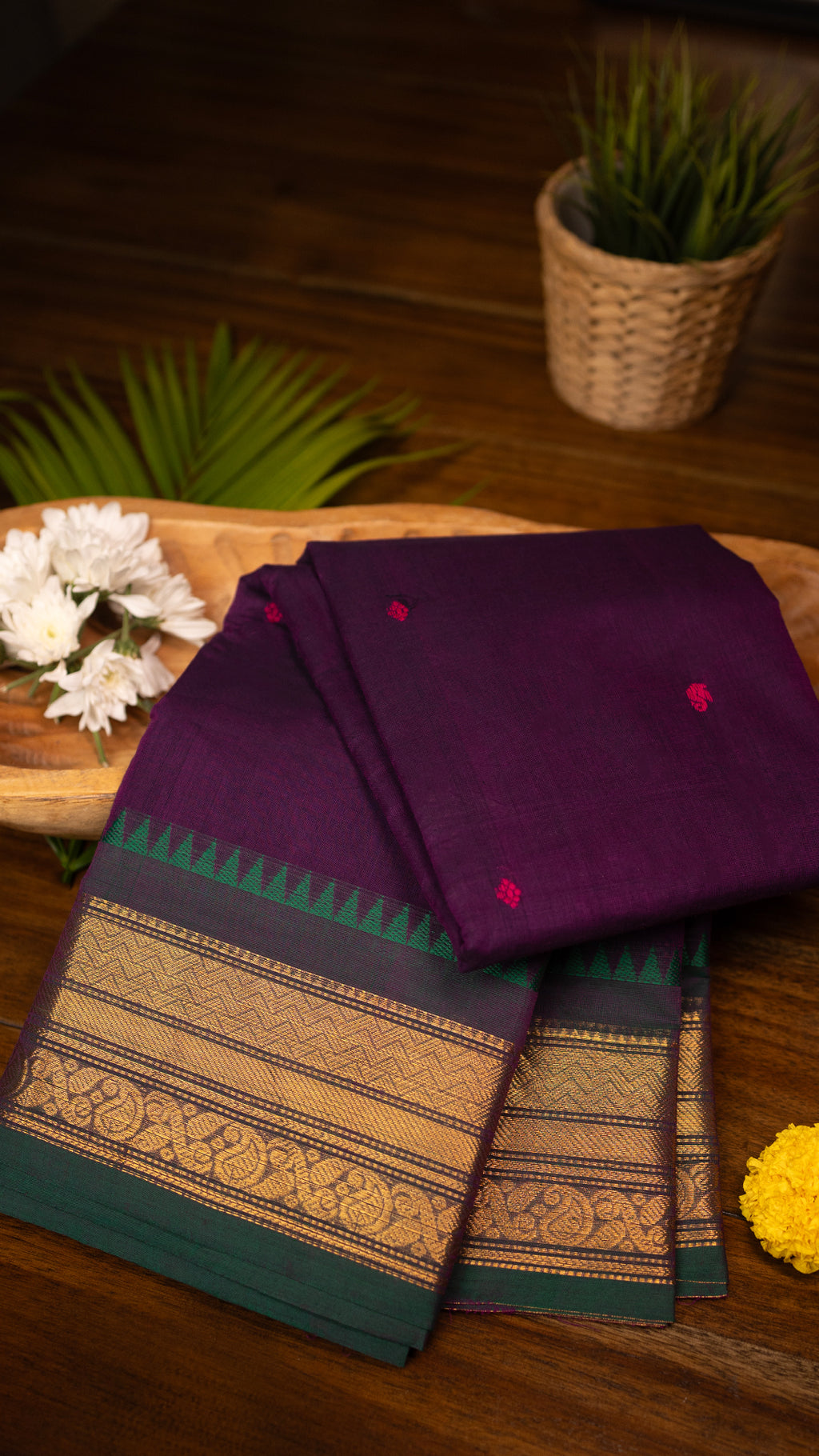 Plum Purple Kanchi Cotton Saree