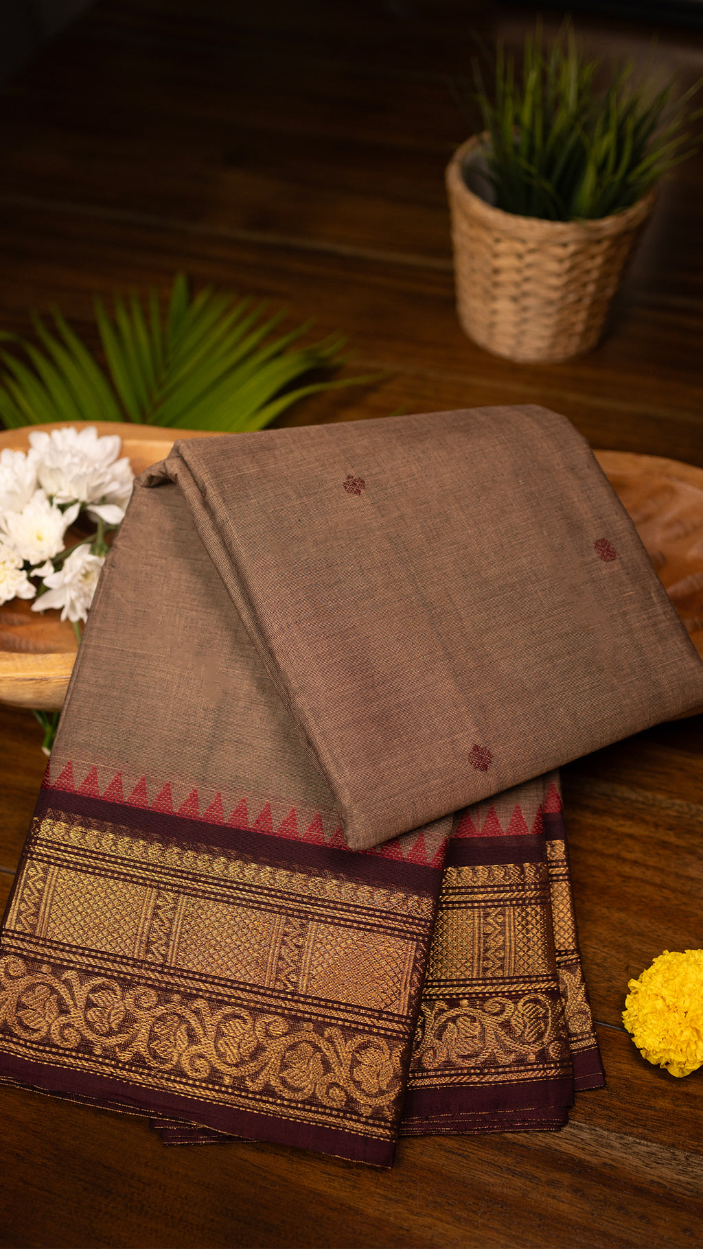 Coffee Brown-Kanchi Cotton Saree