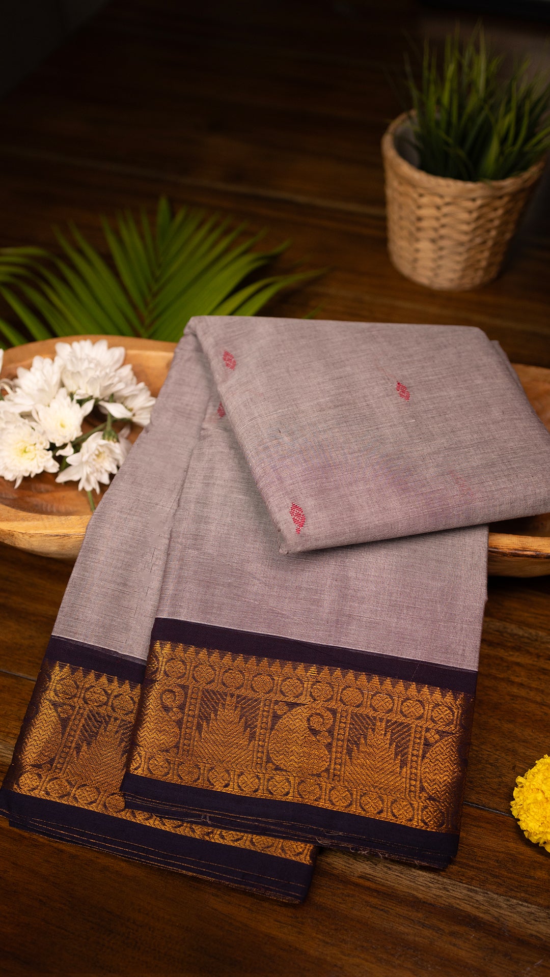 Lavender Grey- Kanchi Cotton Saree